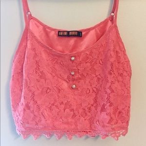 Coral Lace Crop Top